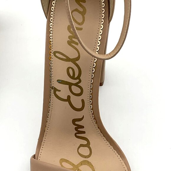 Sam Edelman Nude Ankle Strap Block Heel Sandals Womens Size 7 Medium Leather - Picture 8 of 9